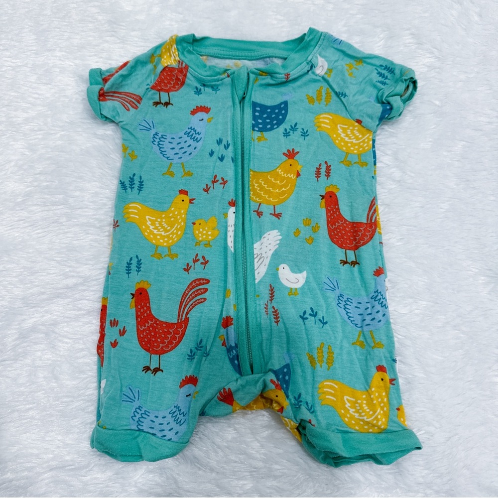 Little Sleepies Cozy Coop Chicken Shorty Romper 0-3 Months